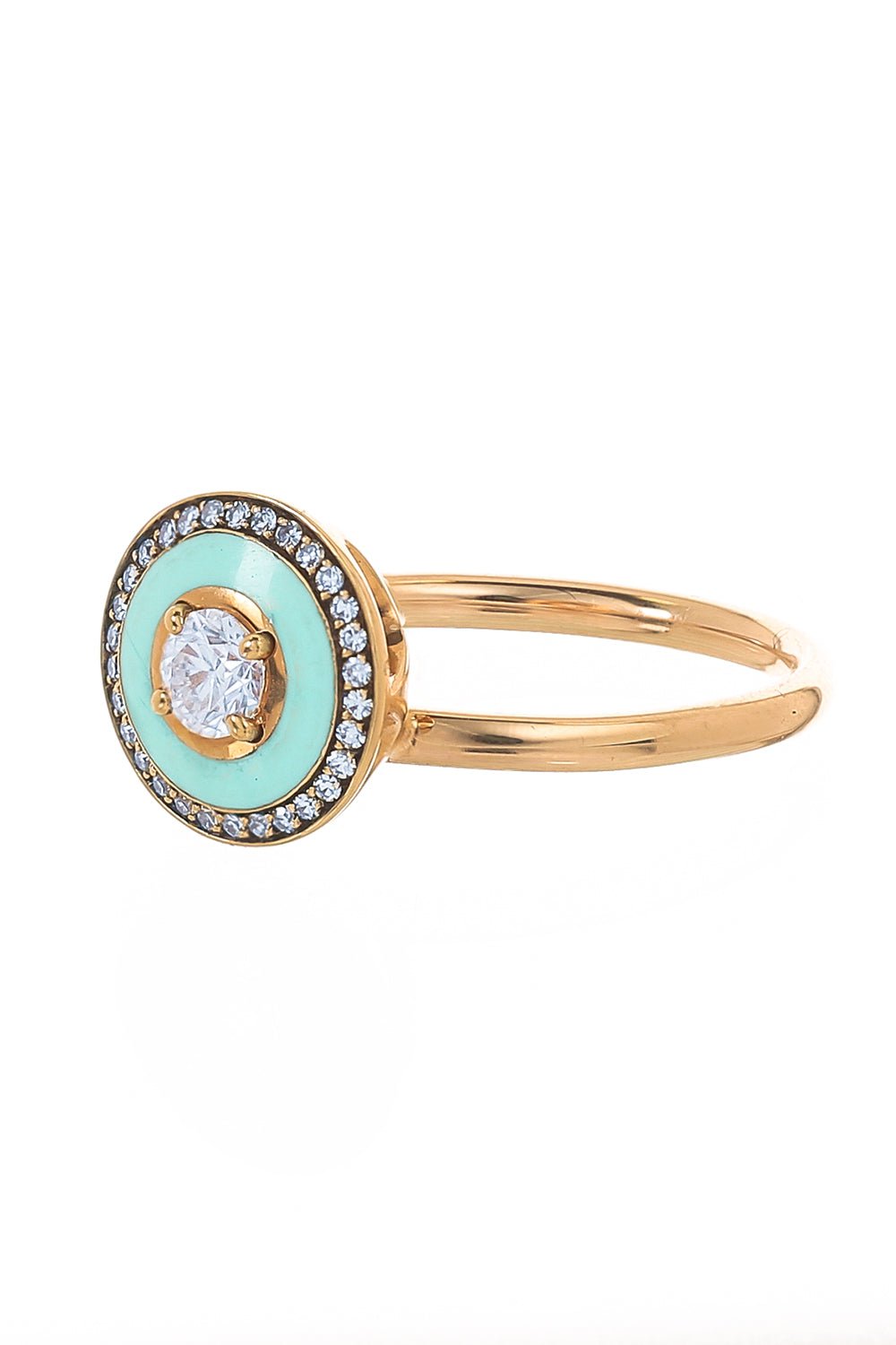SELIM MOUZANNAR-Diamond and Mint Green Enamel Ring-ROSE GOLD