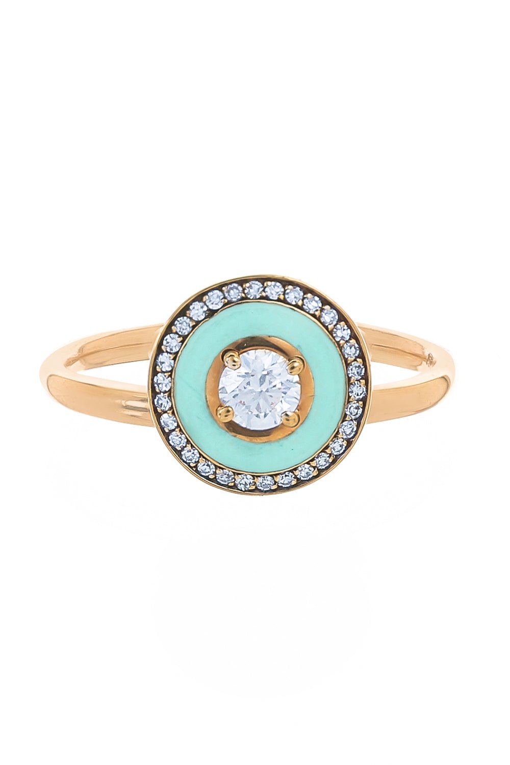 SELIM MOUZANNAR-Diamond and Mint Green Enamel Ring-ROSE GOLD