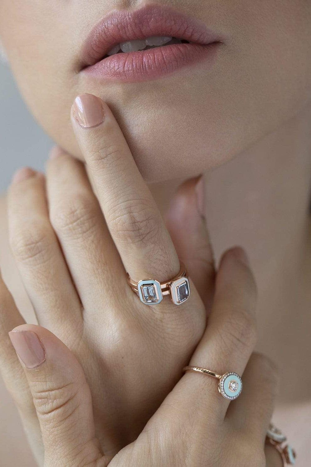 SELIM MOUZANNAR-Light Blue Enamel and Aquamarine Ring-ROSE GOLD