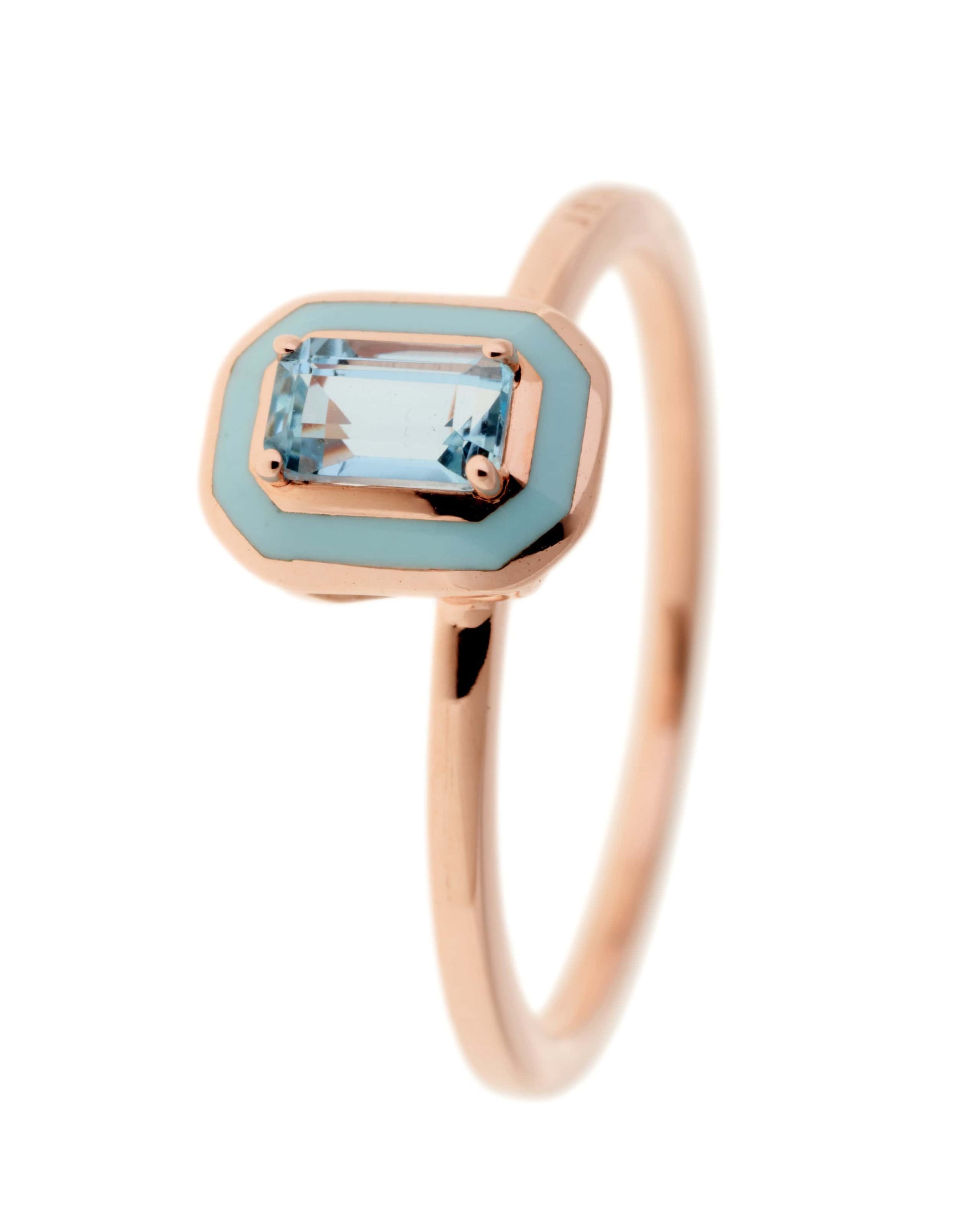 SELIM MOUZANNAR-Light Blue Enamel and Aquamarine Ring-ROSE GOLD