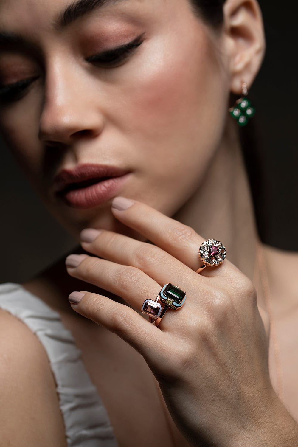 SELIM MOUZANNAR-Lilac Enamel Pink Tourmaline Ring-ROSE GOLD