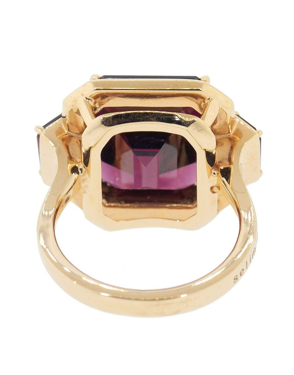 SELIM MOUZANNAR-Rhodolite Ring with Green Enamel-ROSE GOLD