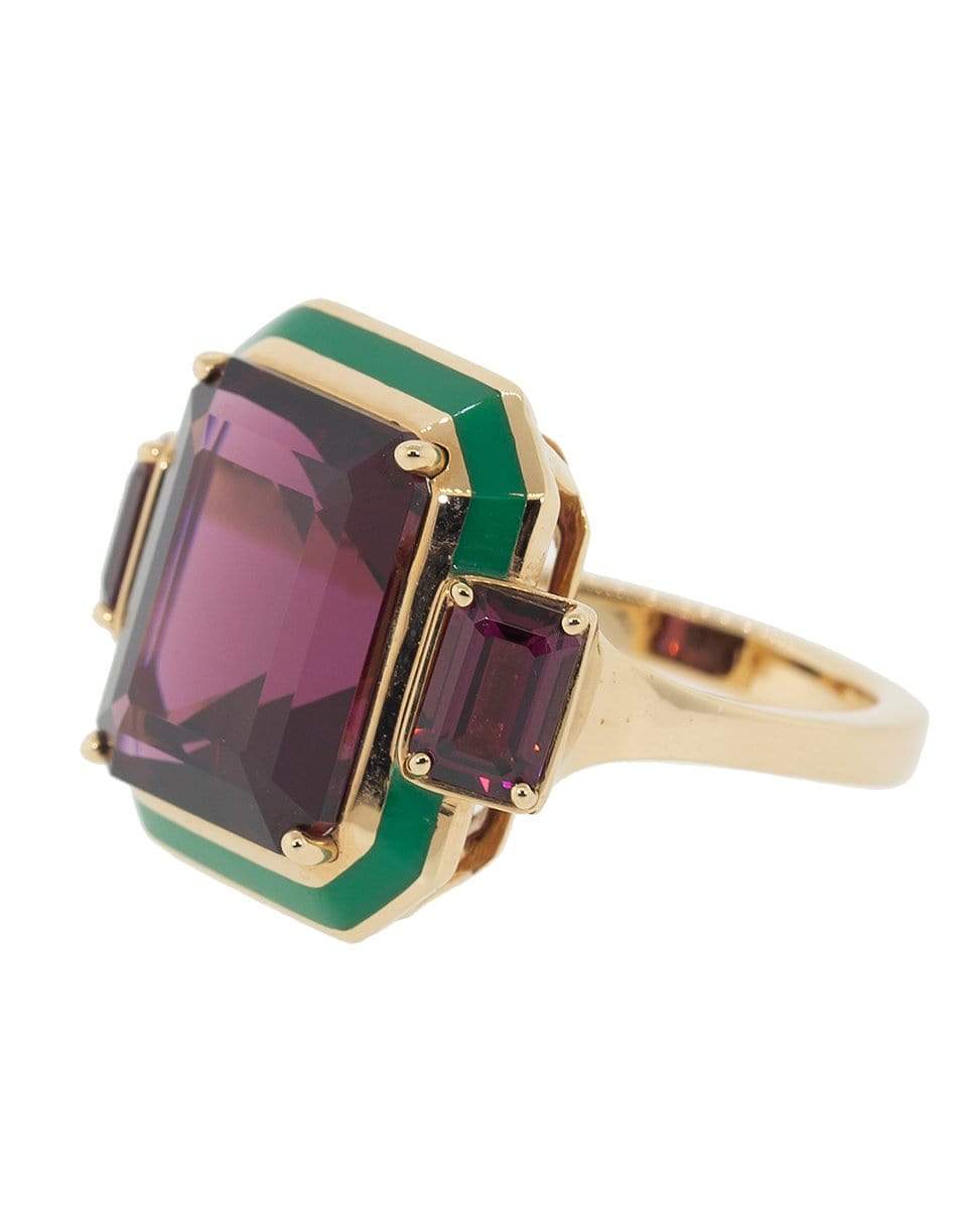 SELIM MOUZANNAR-Rhodolite Ring with Green Enamel-ROSE GOLD
