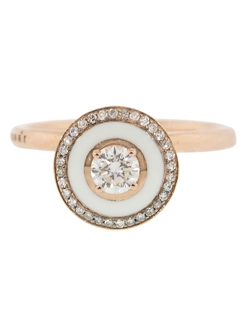 SELIM MOUZANNAR-Small Round Diamond and White Enamel Ring-ROSE GOLD