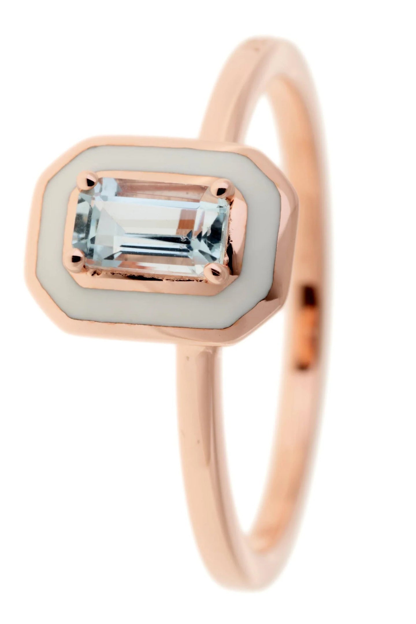 SELIM MOUZANNAR-White Enamel and Aquamarine Ring-ROSE GOLD