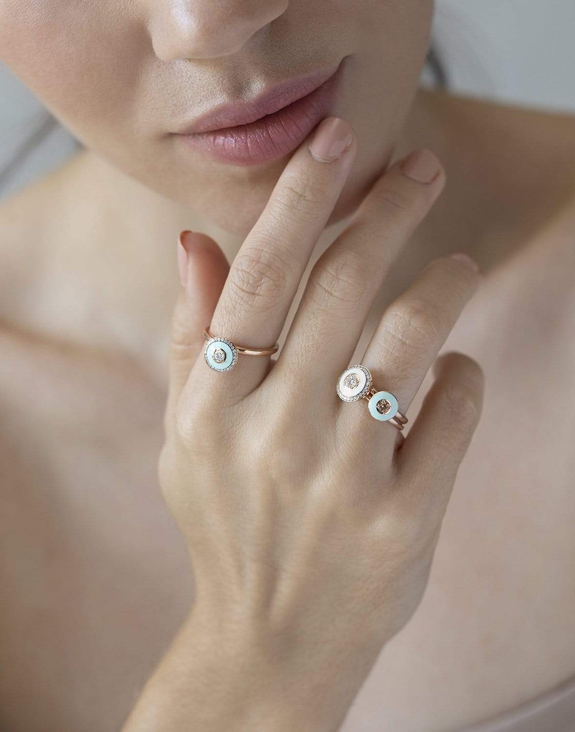 SELIM MOUZANNAR-White Enamel and Diamond Mina Ring-ROSE GOLD