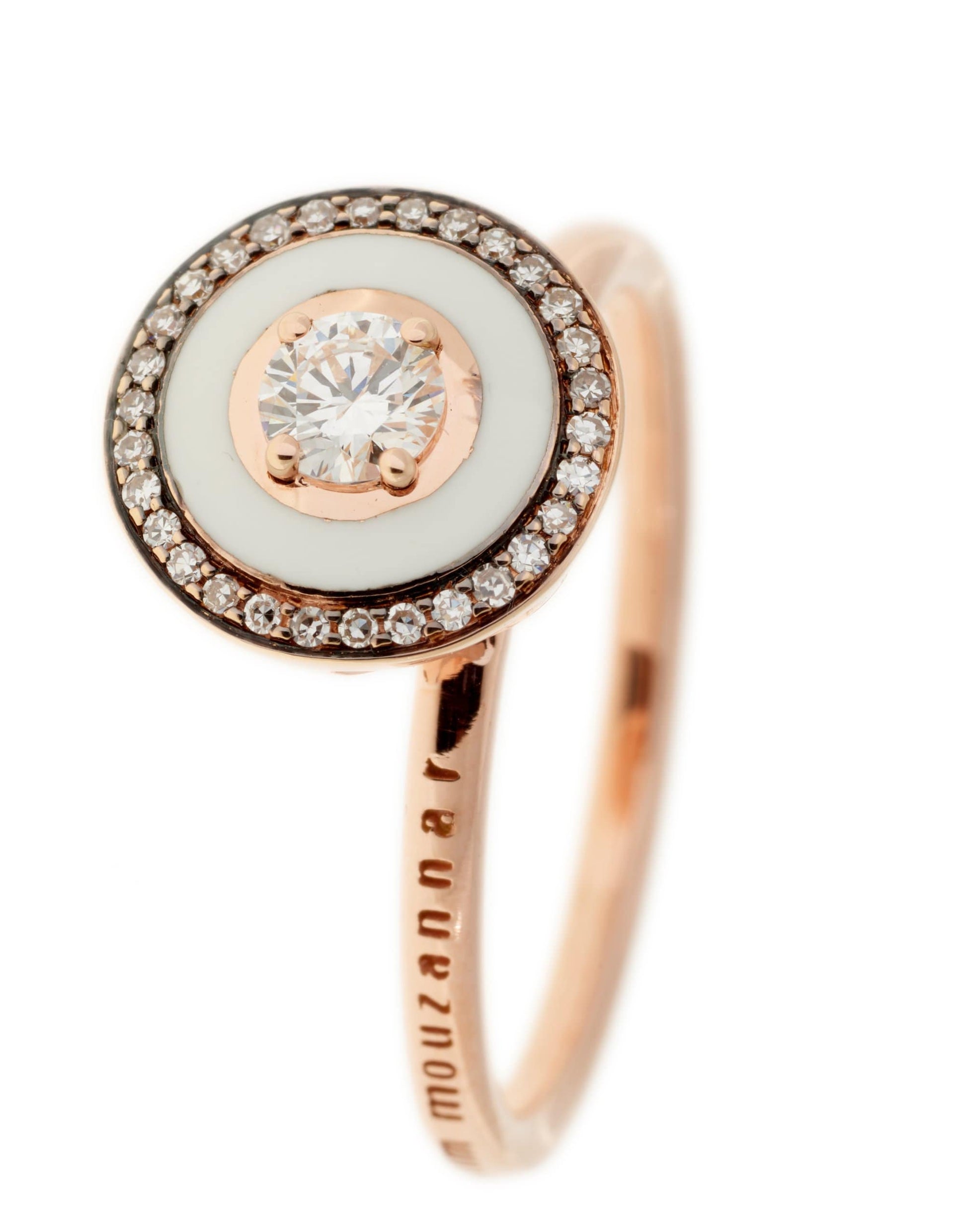 SELIM MOUZANNAR-White Enamel and Diamond Mina Ring-ROSE GOLD