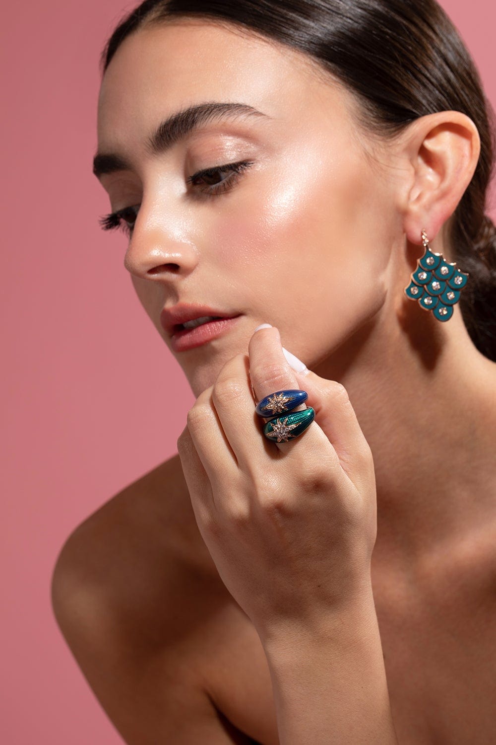 SELIM MOUZANNAR-Aida Blue Enamel Diamond Ring-ROSE GOLD