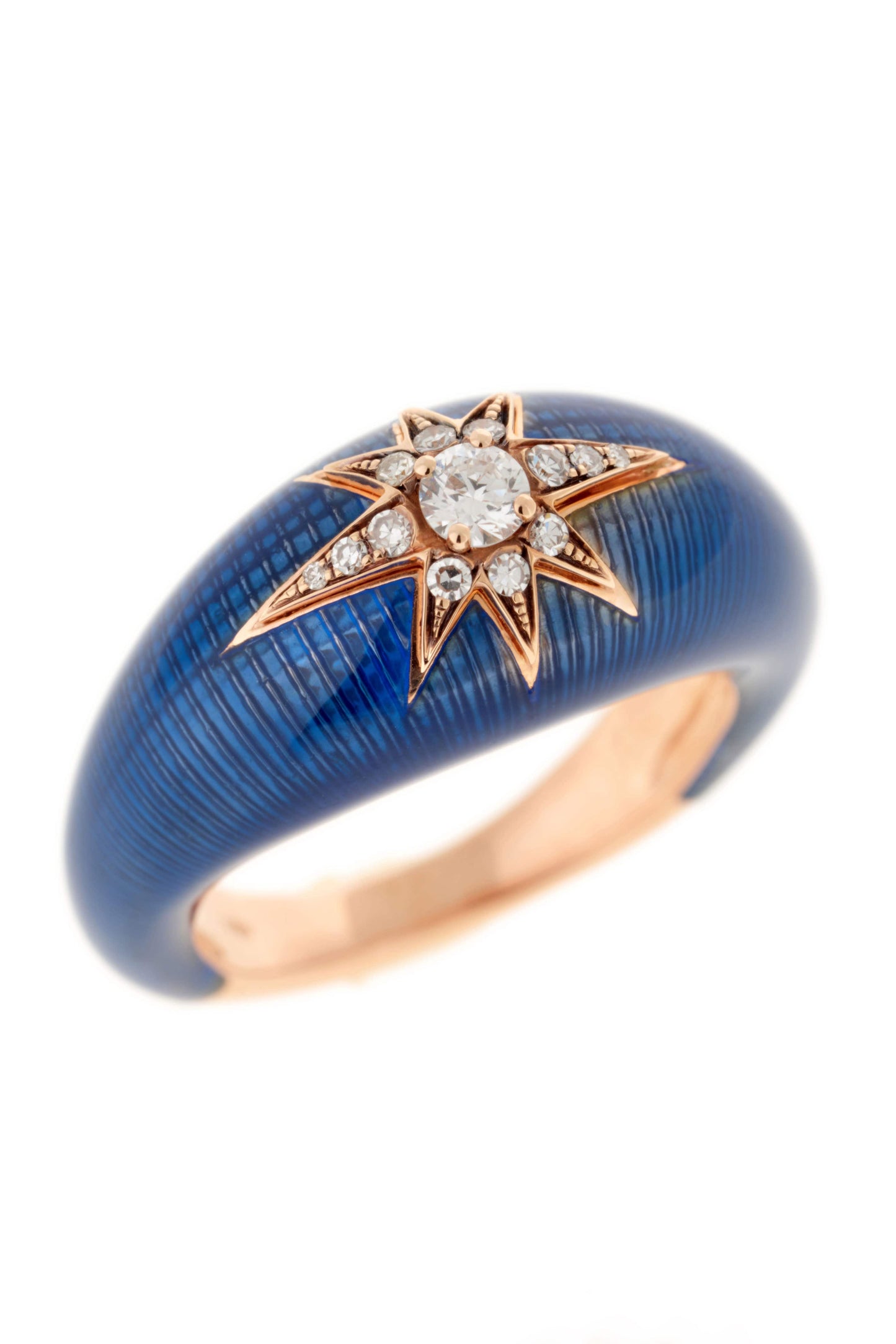 SELIM MOUZANNAR-Aida Blue Enamel Diamond Ring-ROSE GOLD