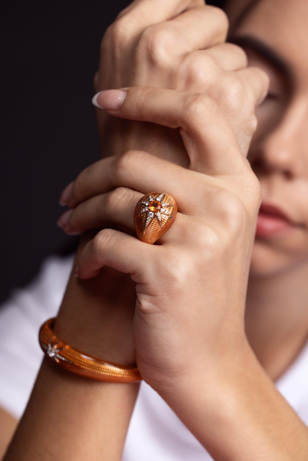 SELIM MOUZANNAR-Aida Orange Enamel Ring-ROSE GOLD