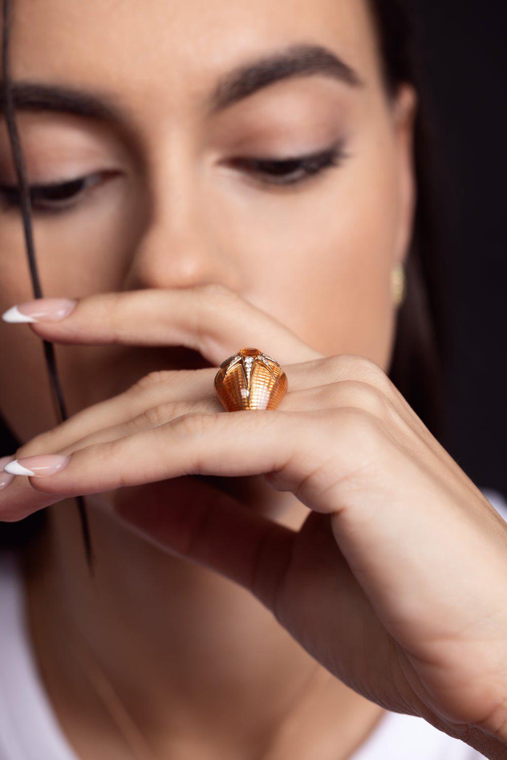 SELIM MOUZANNAR-Aida Orange Enamel Ring-ROSE GOLD