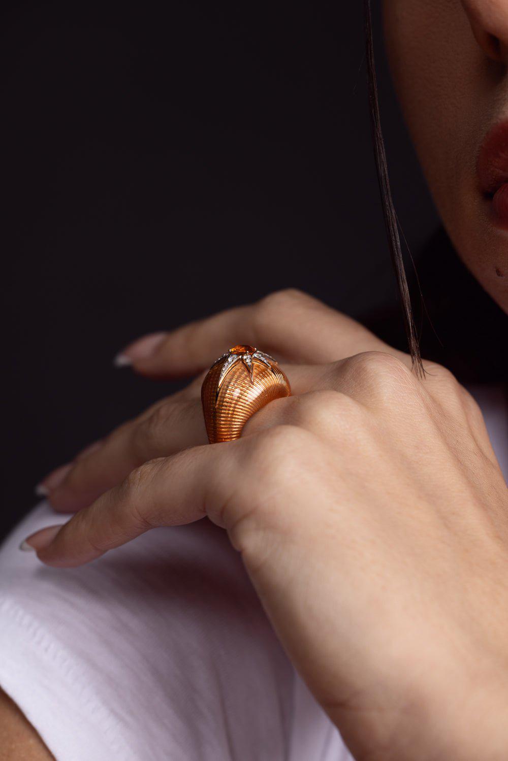 SELIM MOUZANNAR-Aida Orange Enamel Ring-ROSE GOLD