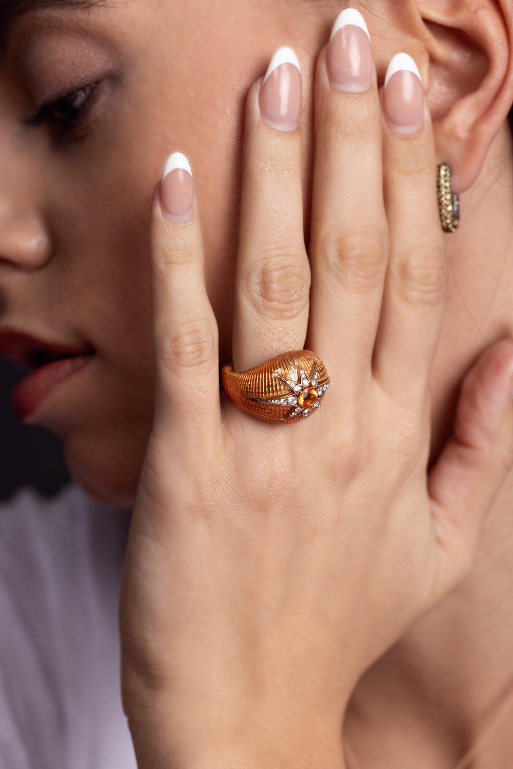 SELIM MOUZANNAR-Aida Orange Enamel Ring-ROSE GOLD