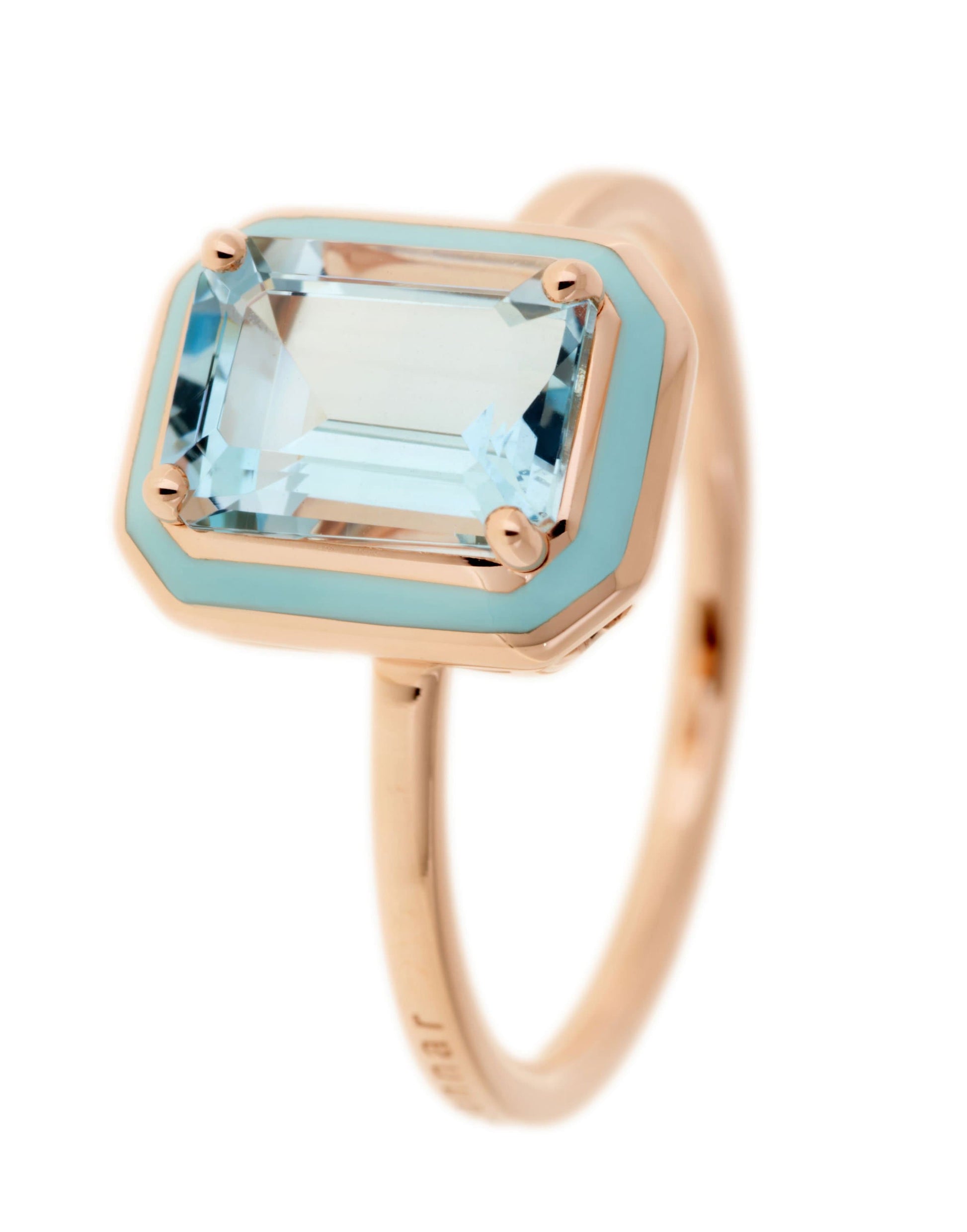 SELIM MOUZANNAR-Aquamarine and Light Blue Enamel Mina Ring-ROSE GOLD
