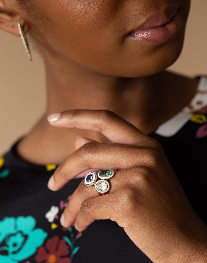 SELIM MOUZANNAR-Beryl and White Enamel Ring-ROSE GOLD