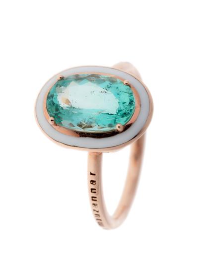 SELIM MOUZANNAR-Beryl and White Enamel Ring-ROSE GOLD