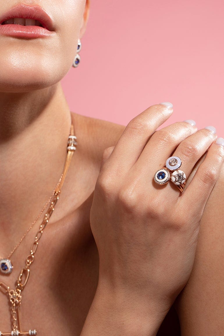 SELIM MOUZANNAR-Diamond and Lilac Enamel Ring-ROSE GOLD