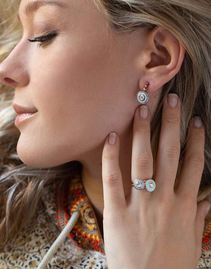 SELIM MOUZANNAR-Diamond and Mint Green Enamel Ring-ROSE GOLD