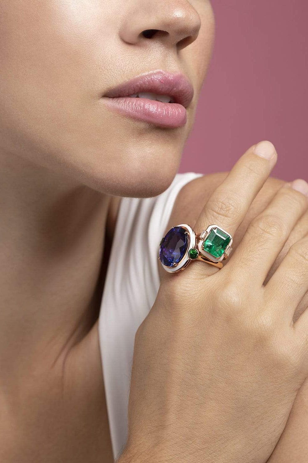 SELIM MOUZANNAR-Emerald Gemma Ring-ROSE GOLD