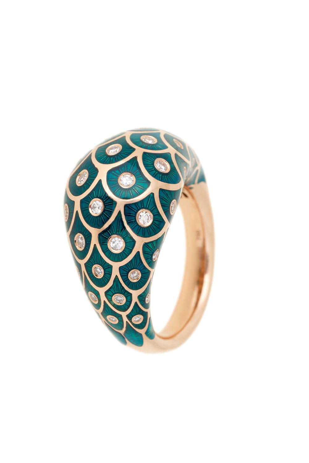 SELIM MOUZANNAR-Fish For Love Petrol Enamel Diamond Ring-ROSE GOLD