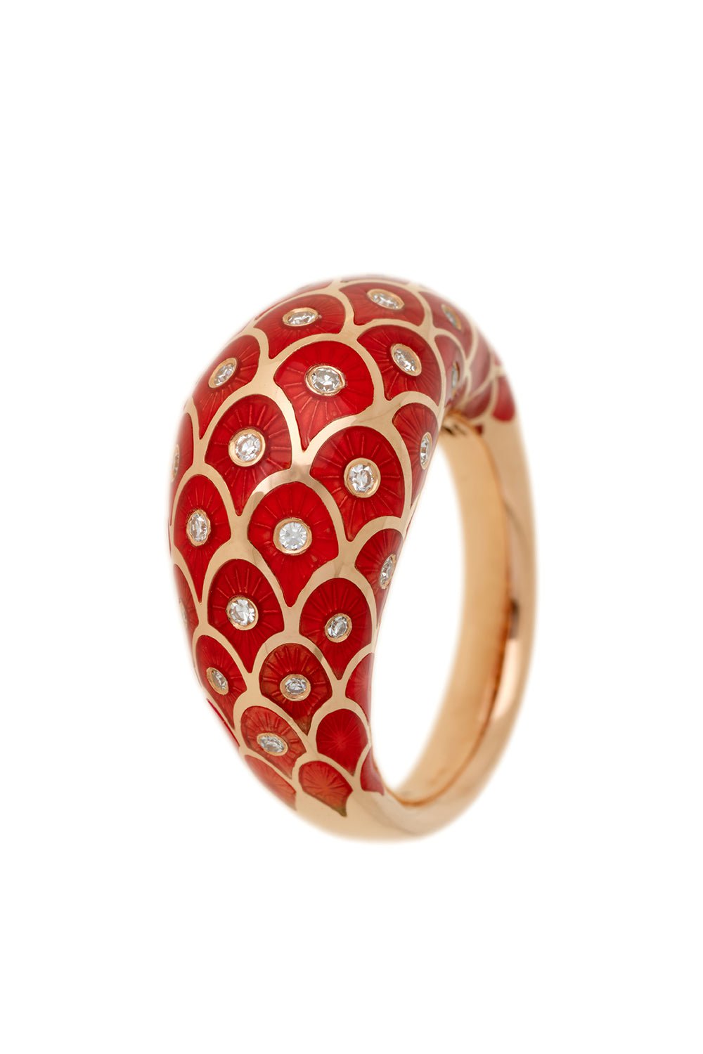 SELIM MOUZANNAR-Fish For Love Red Enamel Diamond Ring-ROSE GOLD