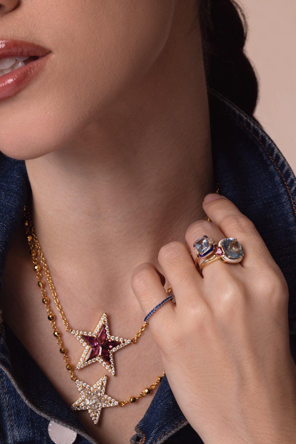 SELIM MOUZANNAR-Gemma Enamel Aquamarine Ring-ROSE GOLD