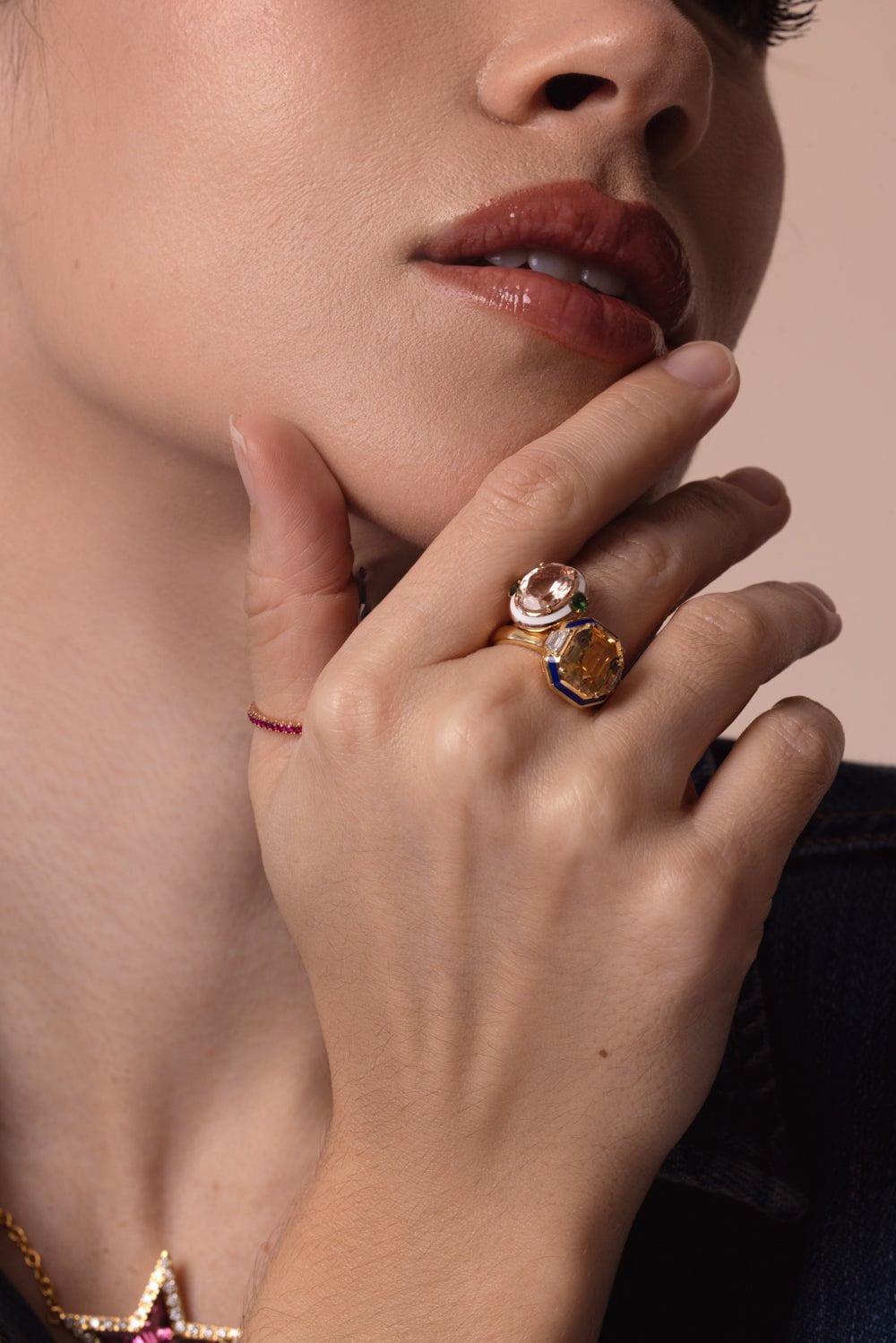 SELIM MOUZANNAR-Gemma Enamel Morganite Ring-ROSE GOLD