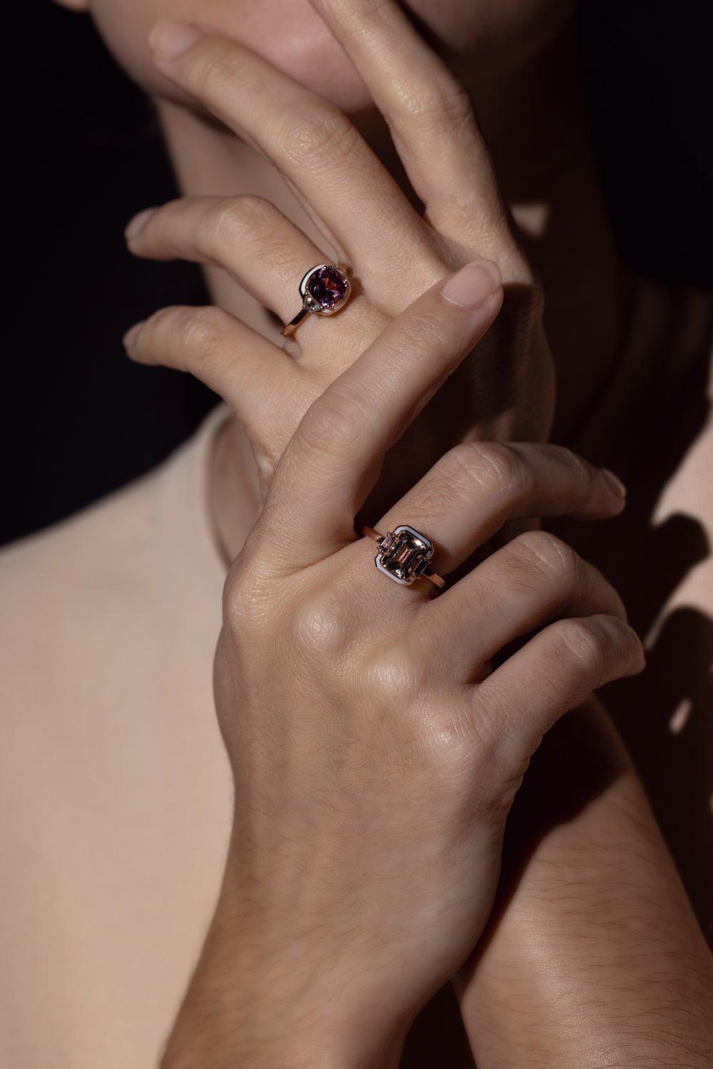 SELIM MOUZANNAR-Gemma Enamel Morganite Ring-ROSE GOLD
