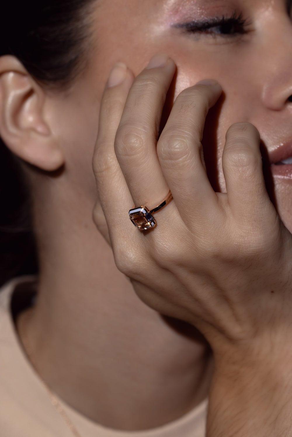 SELIM MOUZANNAR-Gemma Enamel Morganite Ring-ROSE GOLD