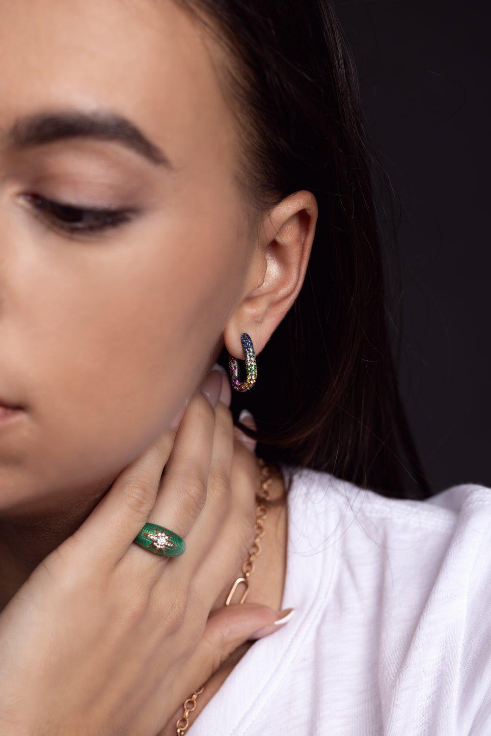 SELIM MOUZANNAR-Green Enamel Diamond Aida Ring-ROSE GOLD