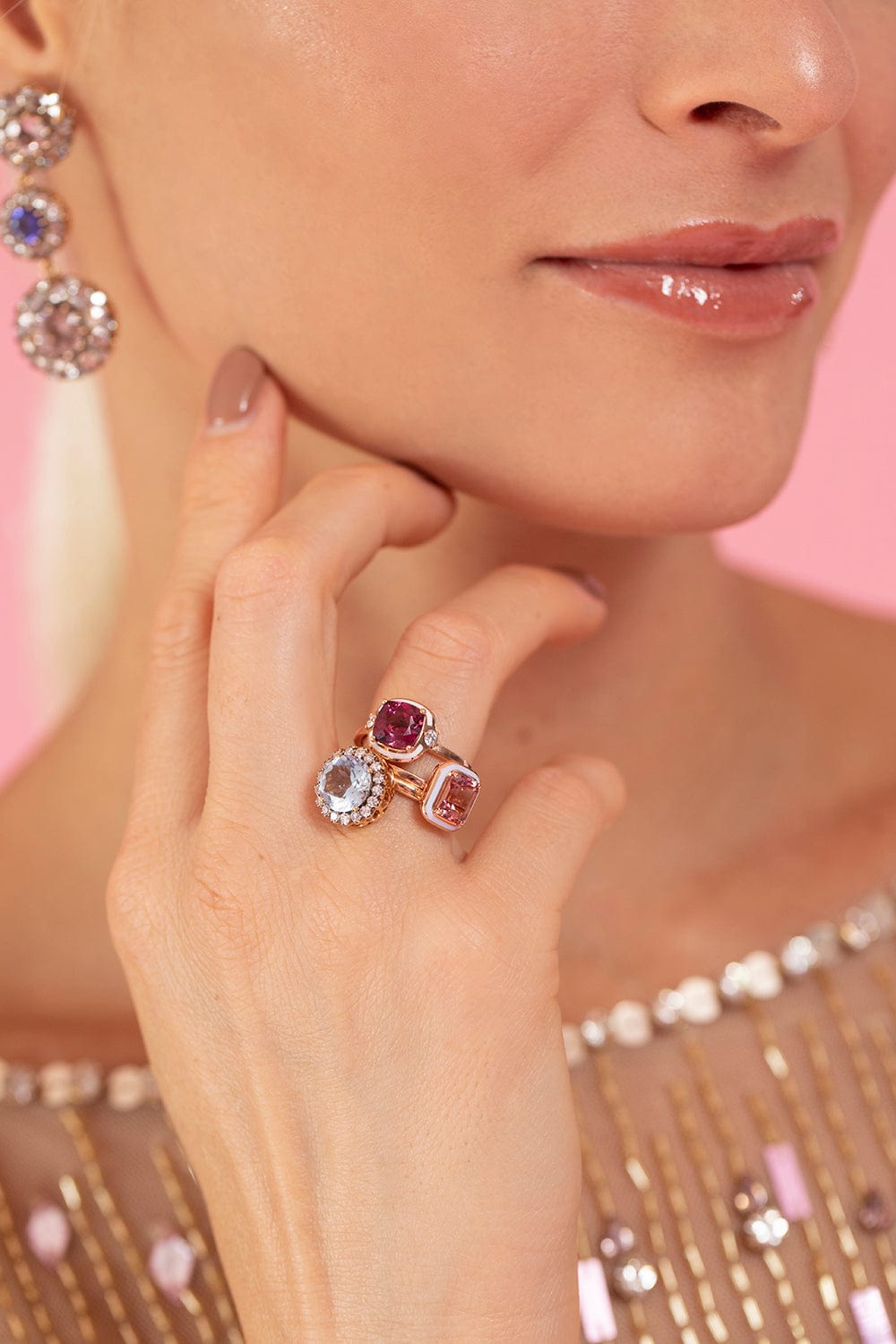 SELIM MOUZANNAR-Lilac Enamel Pink Tourmaline Mina Ring-ROSE GOLD