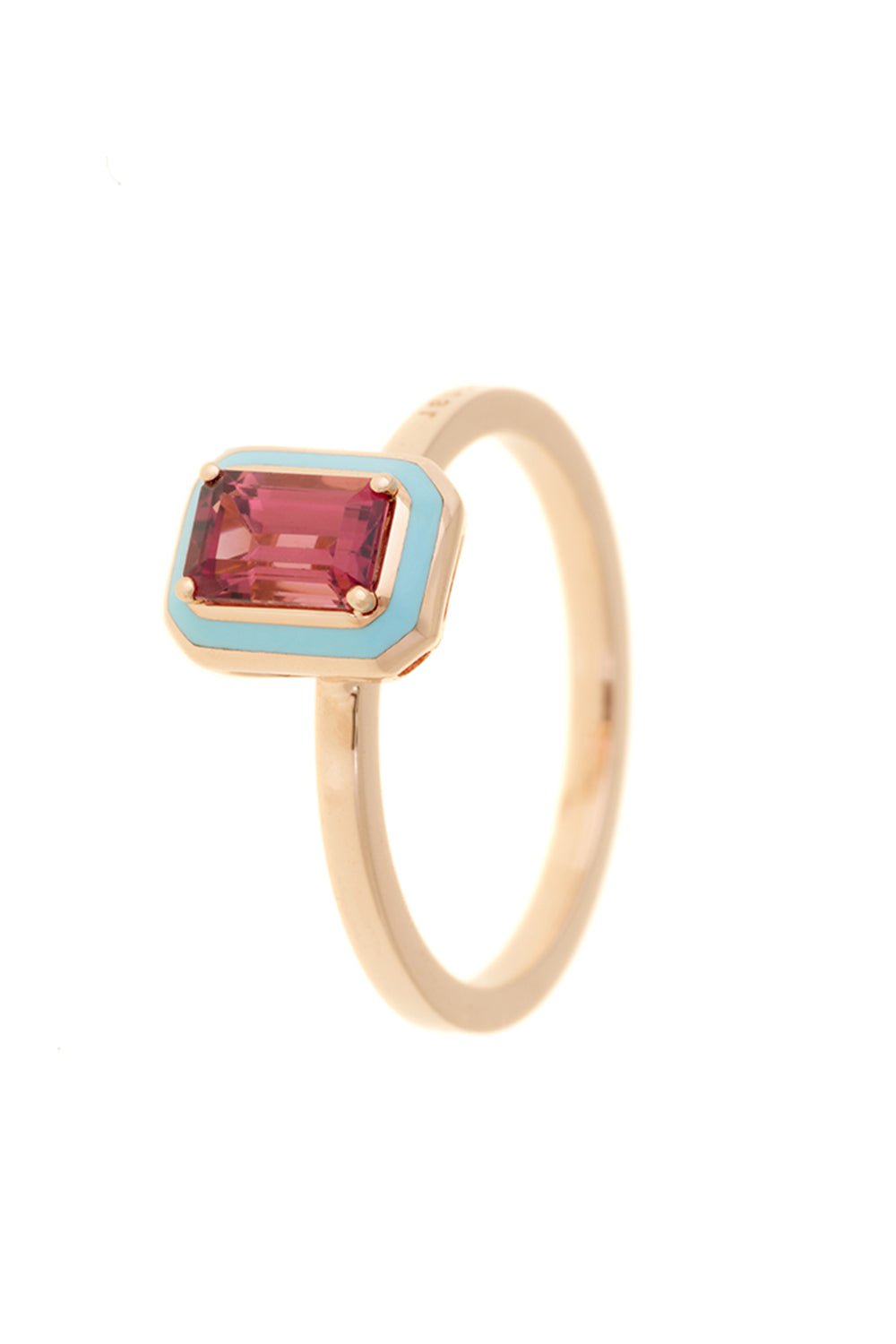 SELIM MOUZANNAR-Mina Blue Enamel Pink Tourmaline Ring-ROSE GOLD