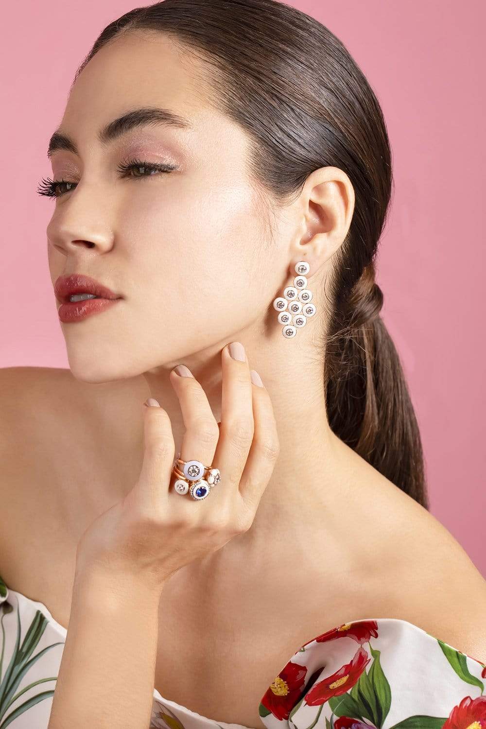 SELIM MOUZANNAR-Mina Diamond and Ivory Enamel Ring-ROSE GOLD