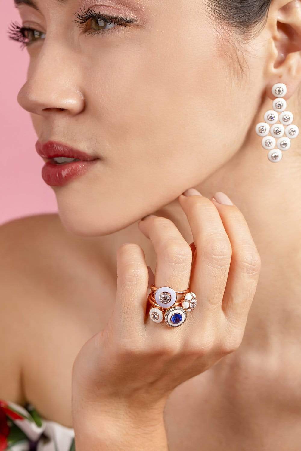 SELIM MOUZANNAR-Mina Diamond and Ivory Enamel Ring-ROSE GOLD