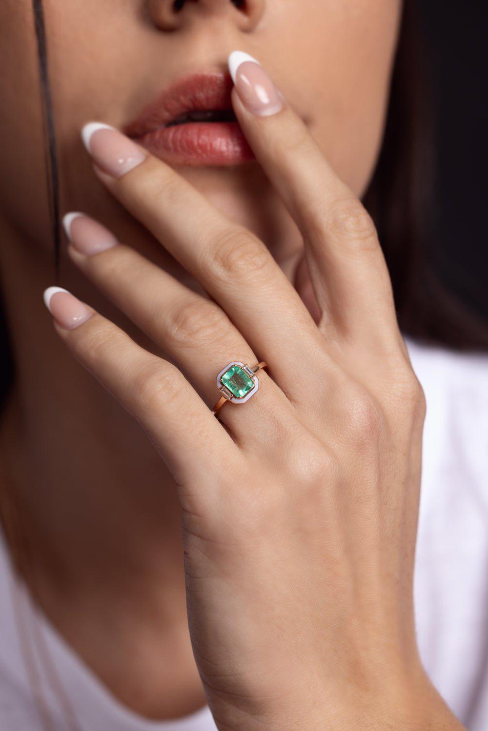 SELIM MOUZANNAR-Mina Emerald Diamond Ring-ROSE GOLD