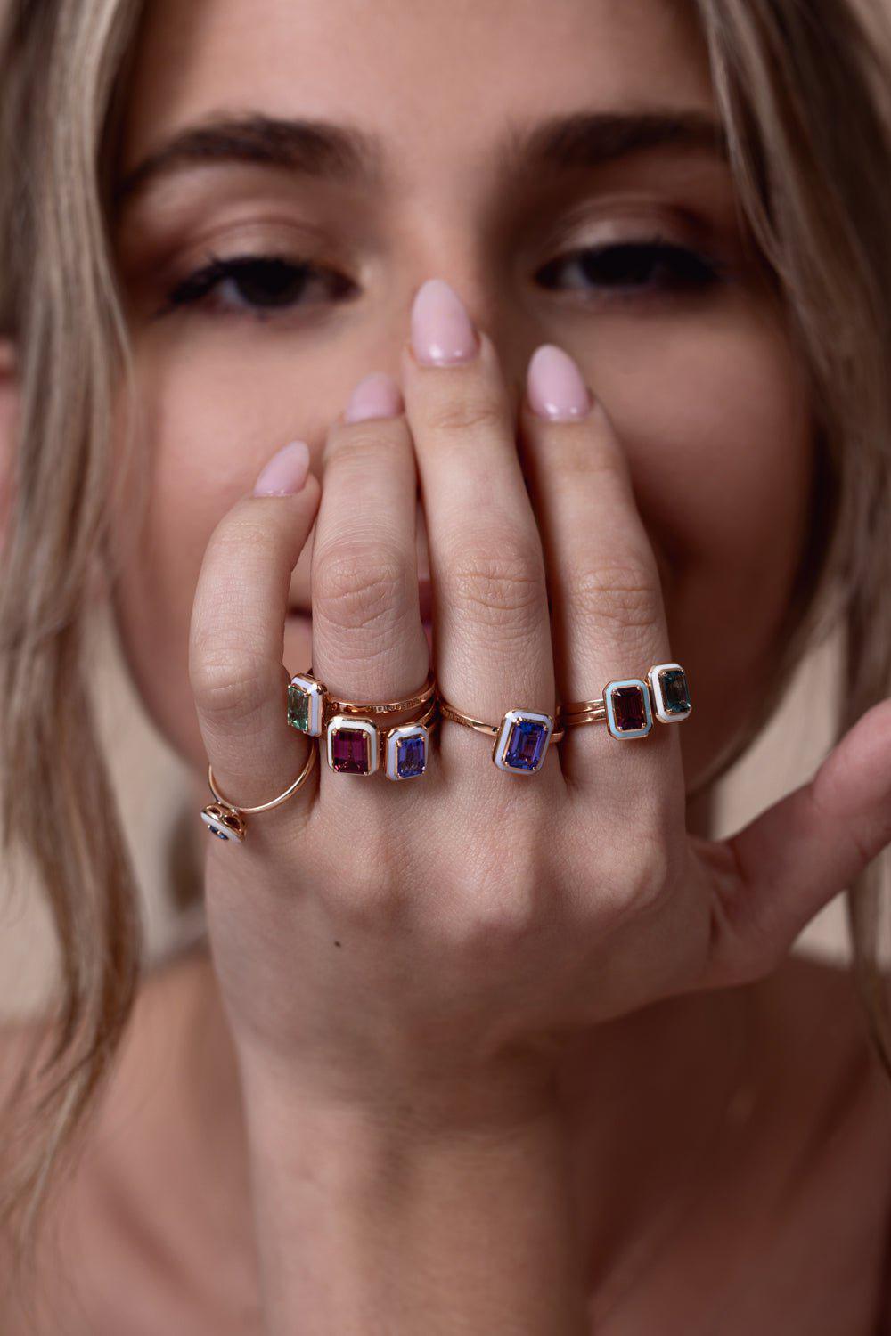 SELIM MOUZANNAR-Mina Ivory Enamel Blue Tourmaline Ring-ROSE GOLD