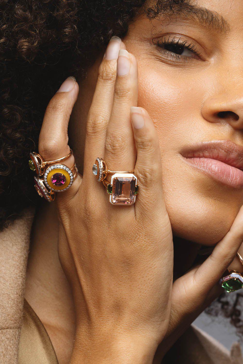 SELIM MOUZANNAR-Mina Orange Enamel Aquamarine Ring-ROSE GOLD