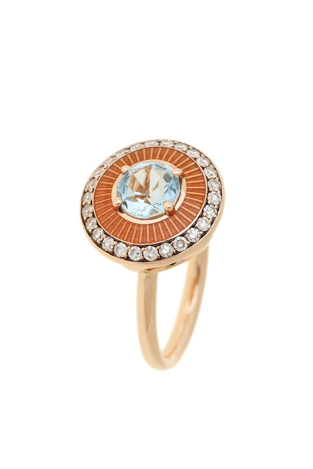 SELIM MOUZANNAR-Mina Orange Enamel Aquamarine Ring-ROSE GOLD