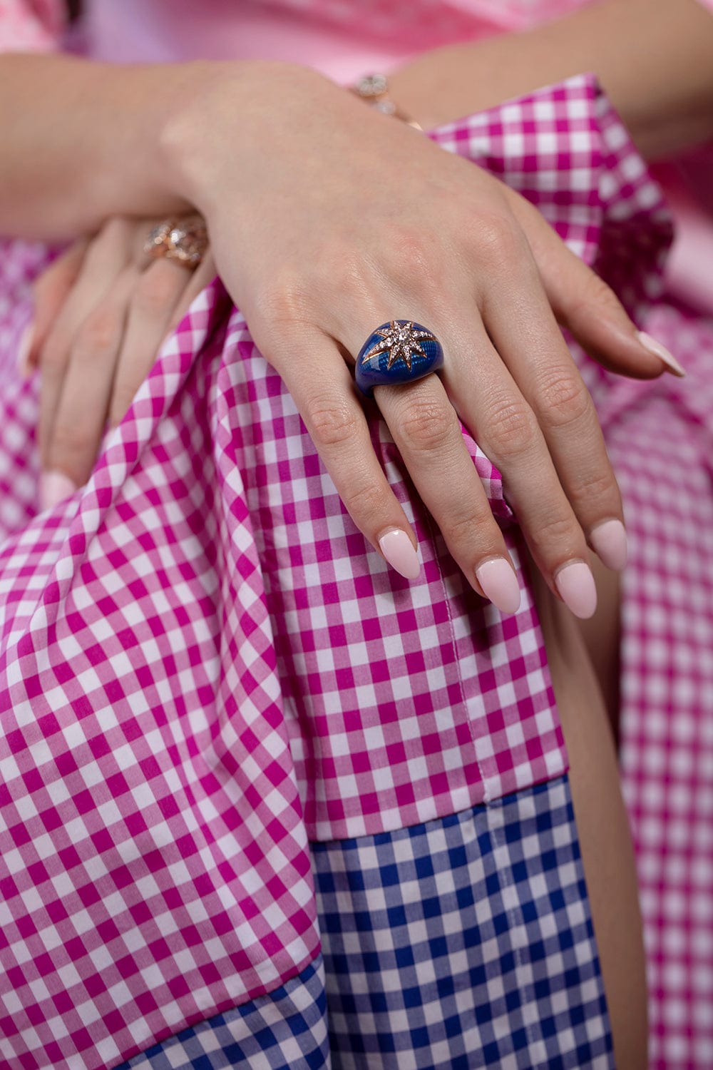 SELIM MOUZANNAR-Navy Enamel Diamond Aida Ring-ROSE GOLD