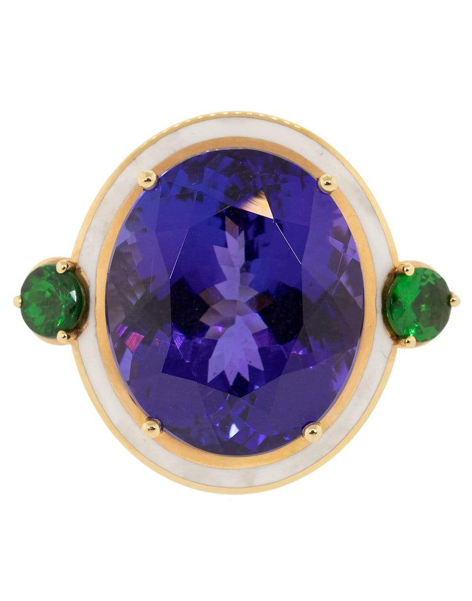 SELIM MOUZANNAR-Tanzanite and Tsavorite White Enamel Ring-ROSE GOLD