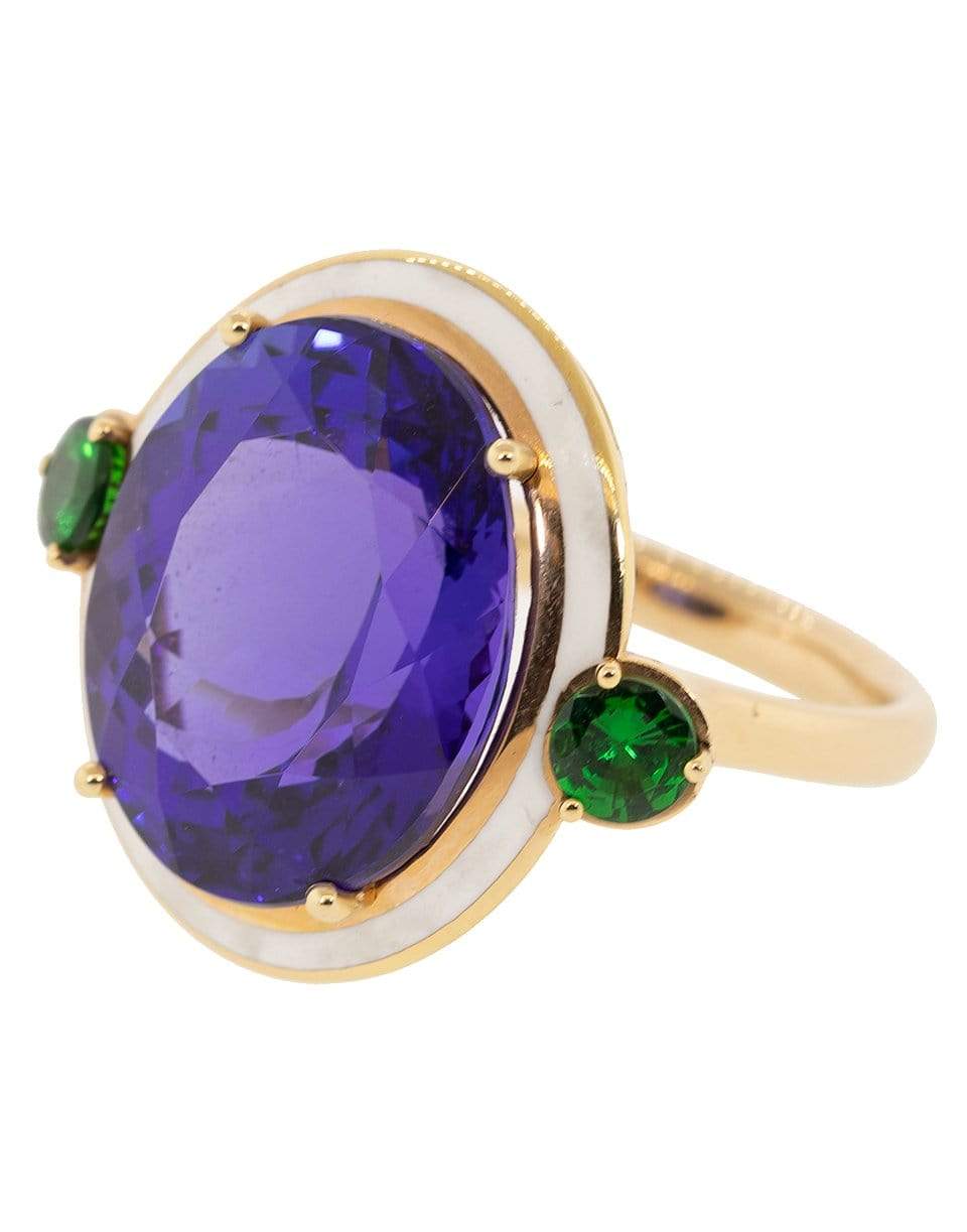 SELIM MOUZANNAR-Tanzanite and Tsavorite White Enamel Ring-ROSE GOLD