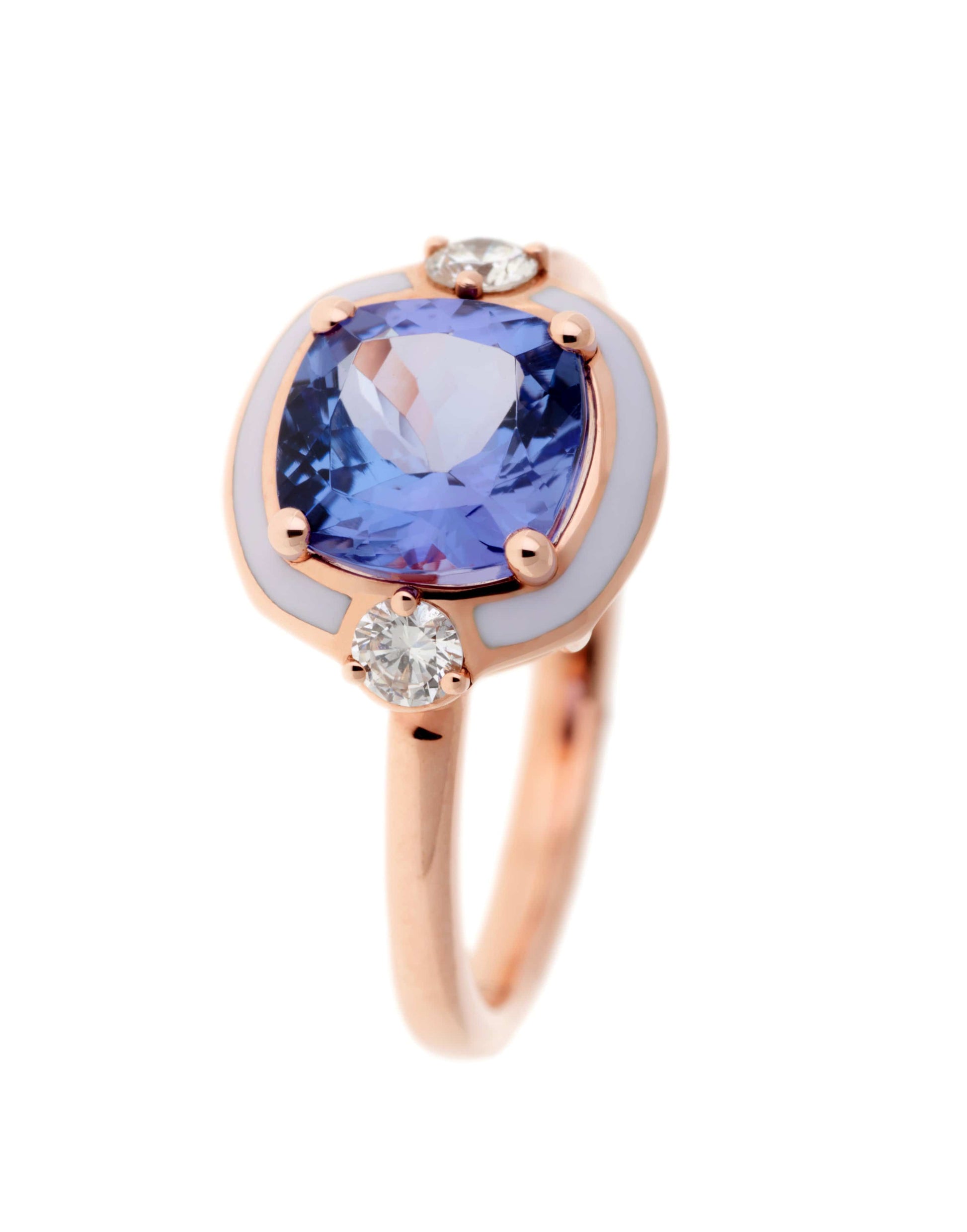 SELIM MOUZANNAR-Tanzanite, Diamond and Lilac Enamel Ring-ROSE GOLD