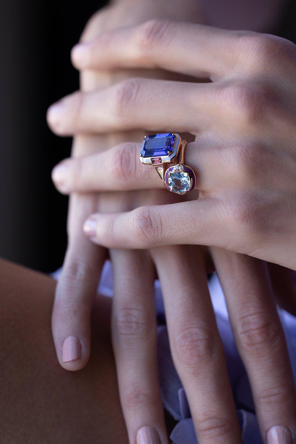 SELIM MOUZANNAR-Tanzanite Lilac Enamel Ring-ROSE GOLD