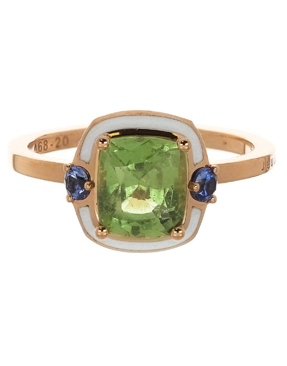 SELIM MOUZANNAR-White Enamel, Tsavorite and Blue Sapphire Ring-ROSE GOLD