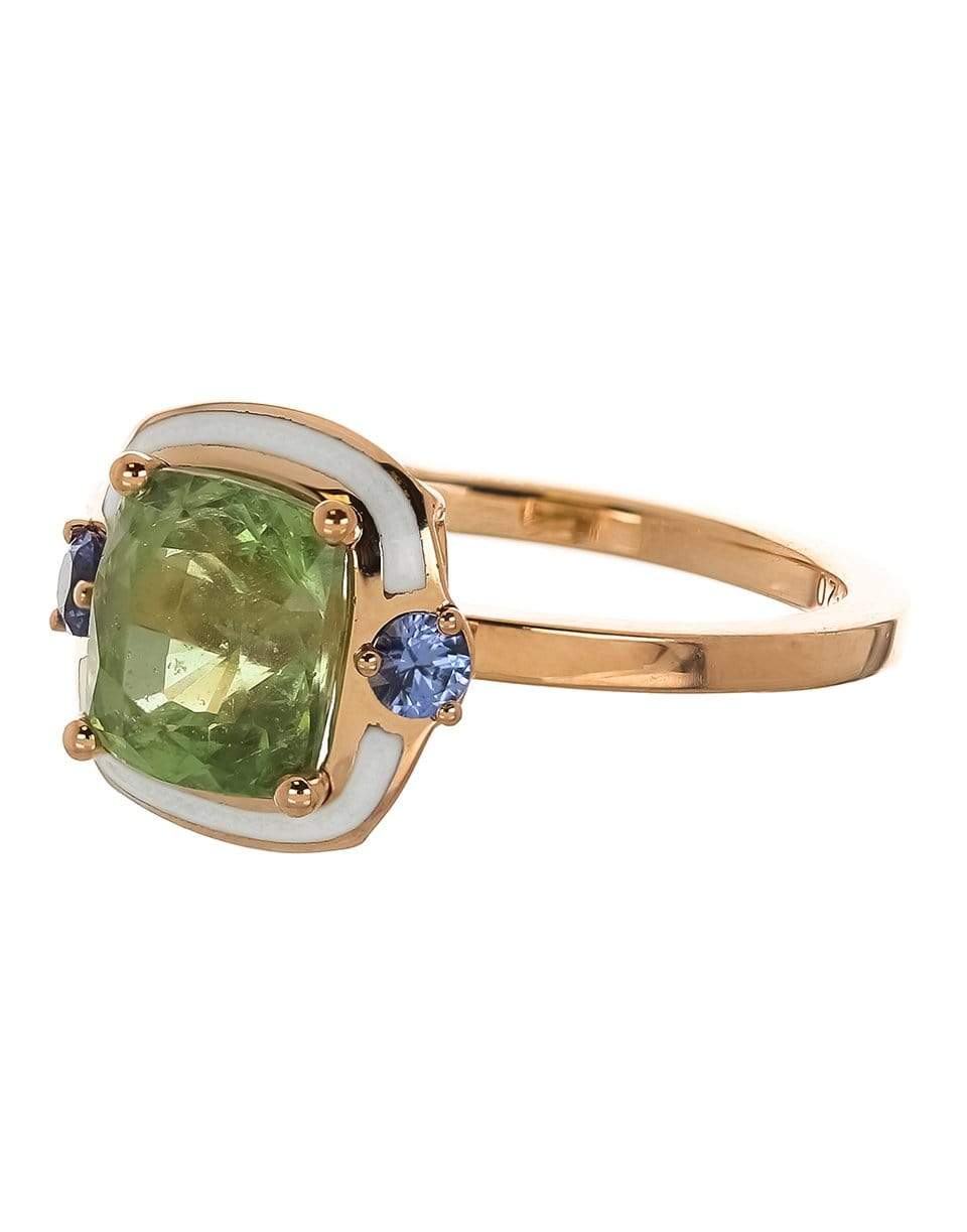 SELIM MOUZANNAR-White Enamel, Tsavorite and Blue Sapphire Ring-ROSE GOLD
