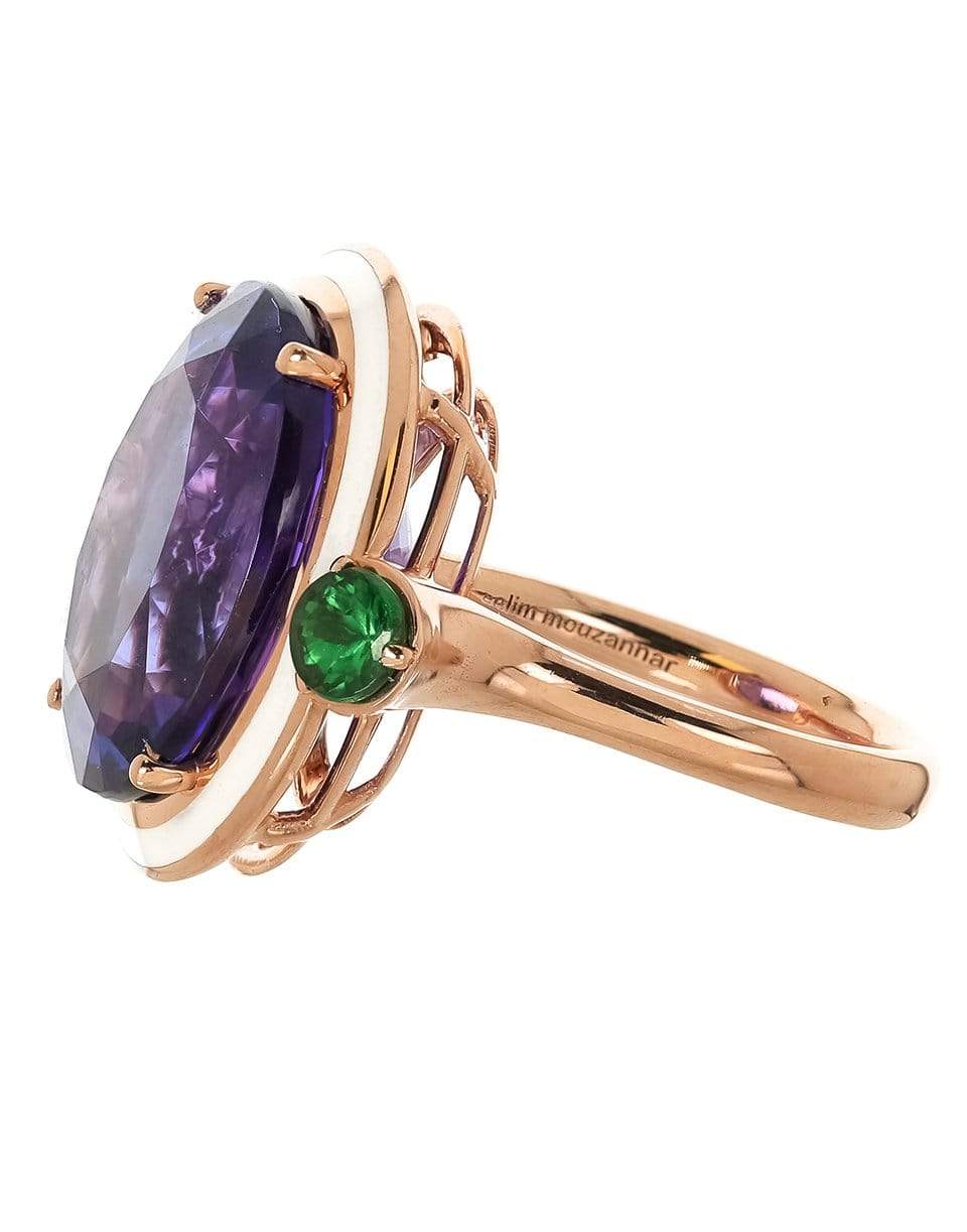 SELIM MOUZANNAR-Tanzanite Tsavorite and White Enamel Ring-ROSE GOLD