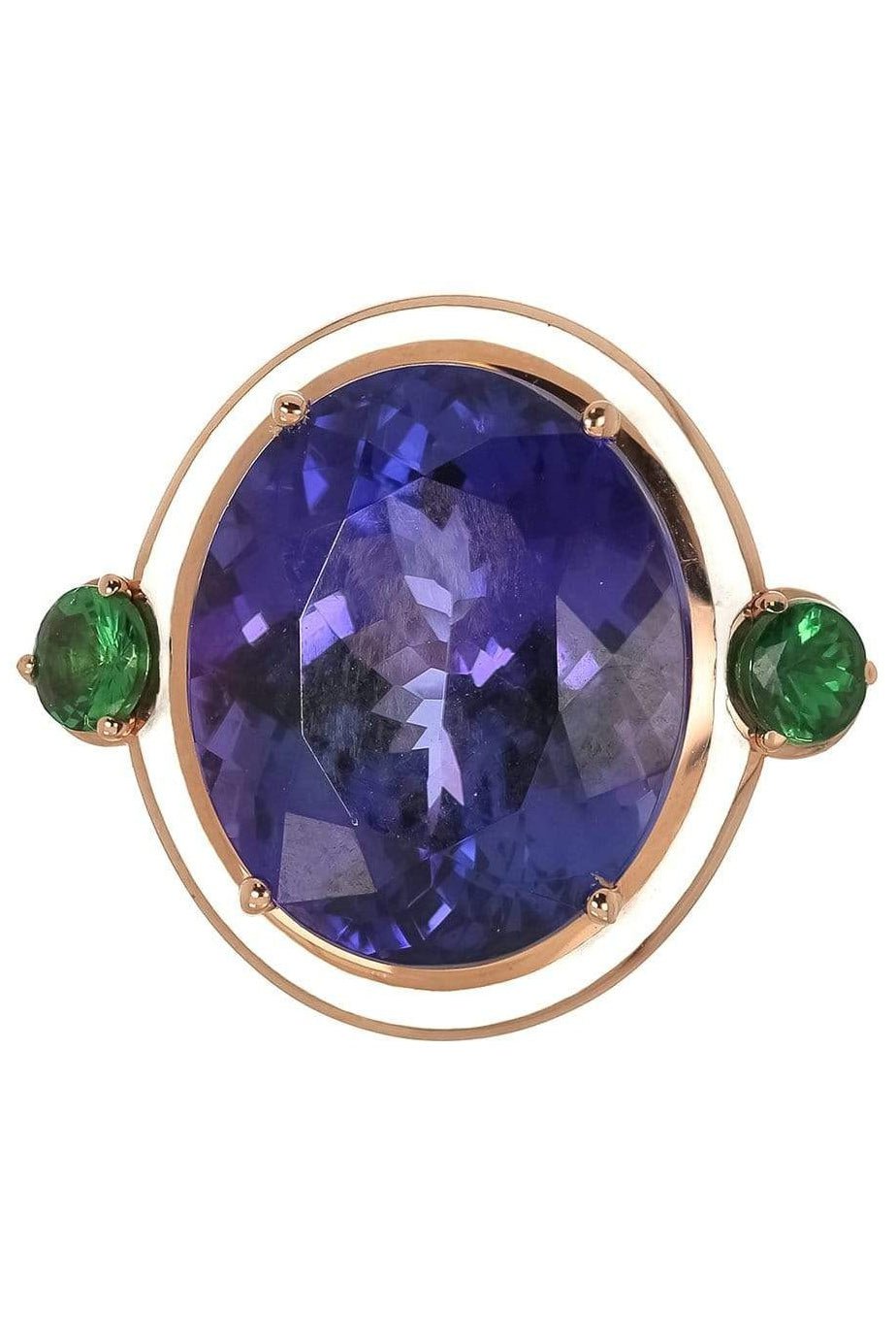 SELIM MOUZANNAR-Tanzanite Tsavorite and White Enamel Ring-ROSE GOLD