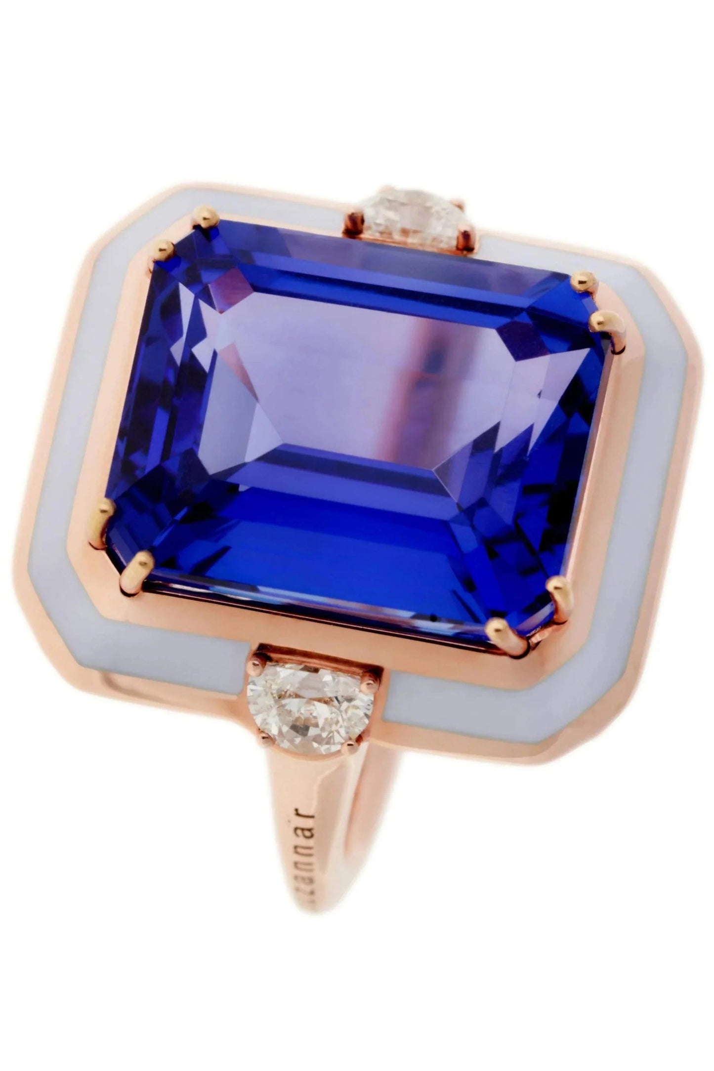 SELIM MOUZANNAR-Tanzanite and Lilac Enamel Ring-ROSE GOLD