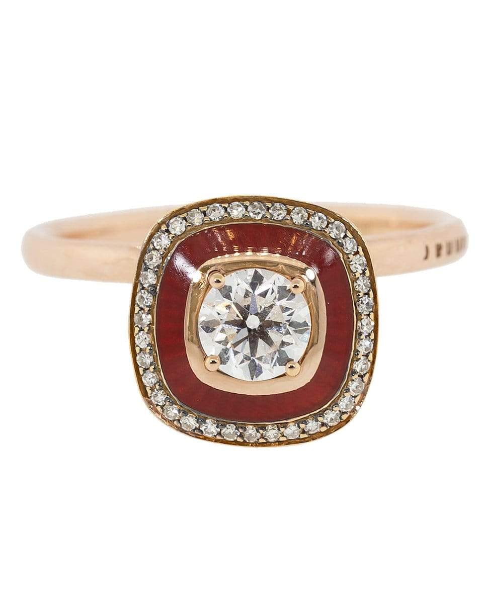 SELIM MOUZANNAR-Large Square Diamond and Burgundy Enamel Ring-ROSE GOLD