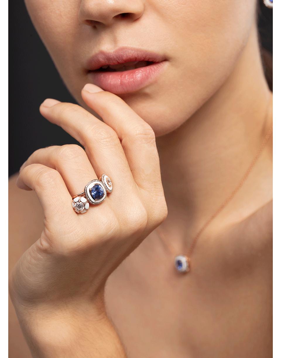 SELIM MOUZANNAR-Blue Sapphire and Diamond Ring-ROSE GOLD